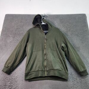 Smith's Workwear Hoodie Mens Large Green Full Zip Sherpa Lined Fleece Jacket